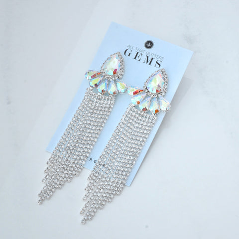J'ADORE - clear ab silver rhinestone dangle earrings