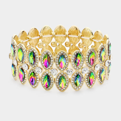 Kayla - vitrail gold marquise stretch rhinestone bracelet