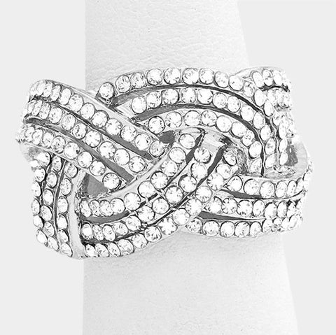 Lara -silver clear braided pave stretch ring