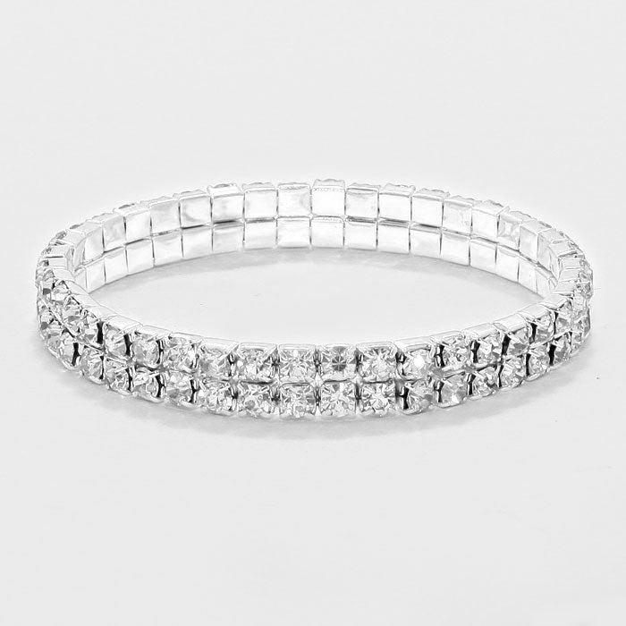 Madison - clear silver 2 row stretch bracelet