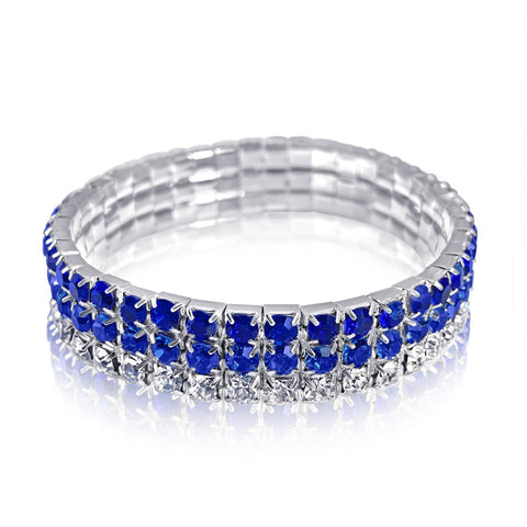Madison - clear sapphire 3 row stretch rhinestone bracelet