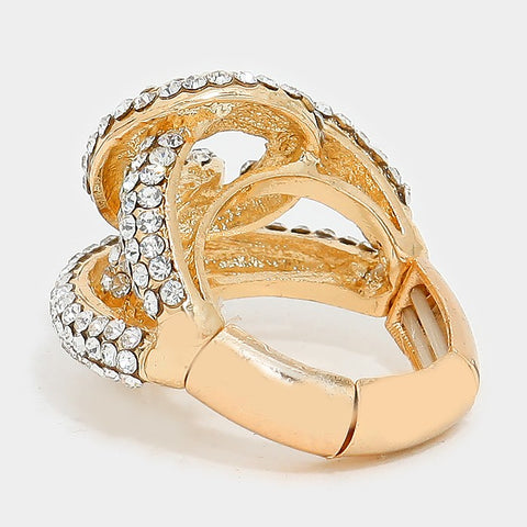 OLIVIA - clear gold pave twisted stretch ring