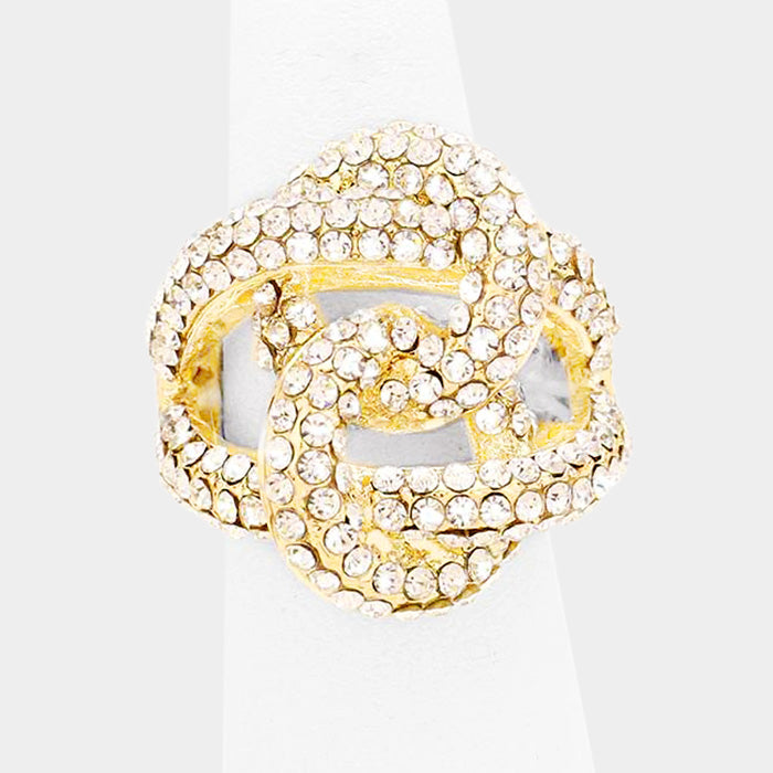 Olivia - clear gold pave twisted stretch ring