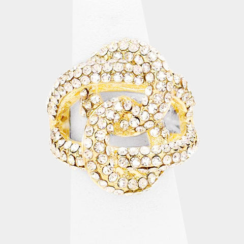 OLIVIA - clear gold pave twisted stretch ring