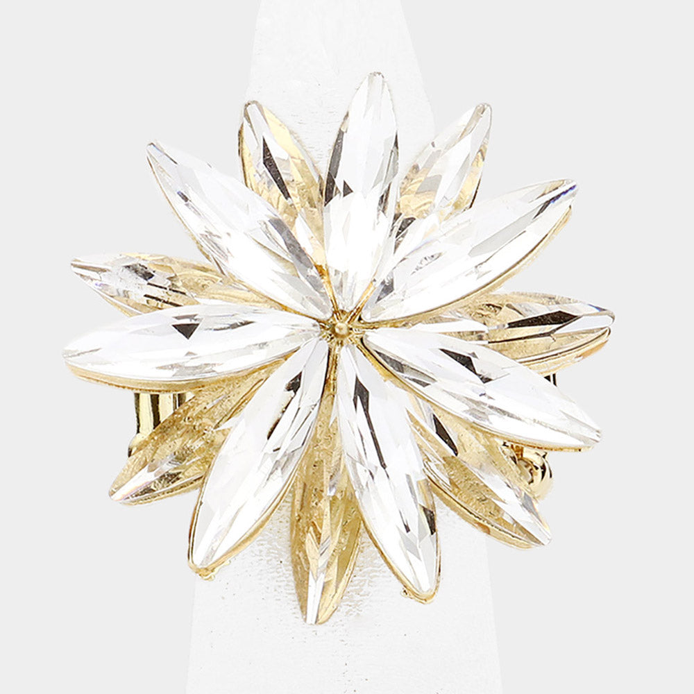 Sole - clear gold stretch floral cluster ring